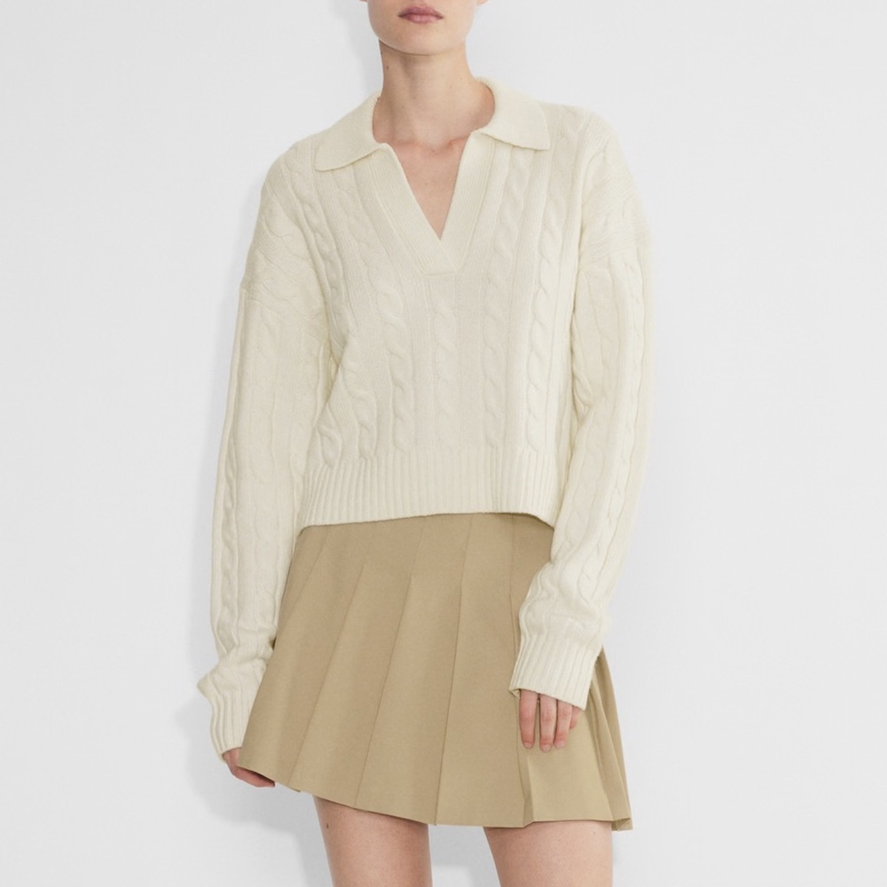 Aritzia Sunday Best Lottie Sweater Merino Wool Relaxed Polo Sweater Size Large